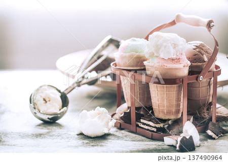 different ice cream in a cone different ice cream in a cone 137490964