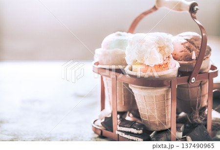 different ice cream in a cone different ice cream in a cone 137490965