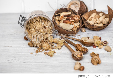 different nuts in plates different nuts in plates 137490986