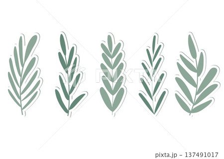 set of vector plant stickers in green color on white background. 137491017