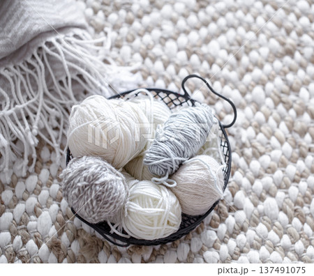 Different yarn for knitting in pastel colors. 137491075