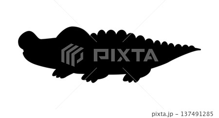Minimalist crocodile silhouette vector illustration. Clean alligator animal shape design for logos, wild nature themes, and outdoor branding. Minimalist crocodile silhouette vector illustration. Clean alligator animal shape design for logos, wild nature themes, and outdoor branding. 137491285