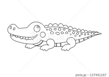 Friendly crocodile line art vector illustration. Cartoon alligator coloring page for children. Friendly crocodile line art vector illustration. Cartoon alligator coloring page for children. 137491287