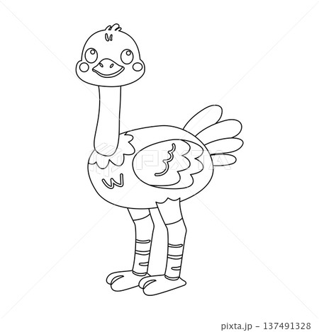 Funny ostrich line art vector illustration. Cartoon bird coloring page for children. 137491328