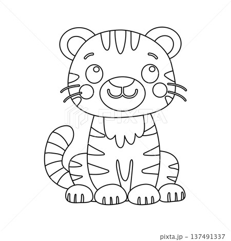 Cute baby tiger line art vector illustration. Small tiger cub coloring page for kids. 137491337