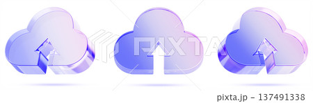 Hologram glass cloud upload with arrow or download 3d render icon set. Iridescent transparent storage for backup photo, video, media, document. File transfer, digital data migration. 3D illustration Hologram glass cloud upload with arrow or download 3d render icon set. Iridescent transparent storage for backup photo, video, media, document. File transfer, digital data migration. 3D illustration 137491338