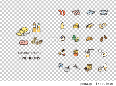 Icon set of foods containing fat 137491636