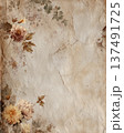 Vintage Floral Botanical Parchment Background With Soft Antique Garden Flowers 137491725