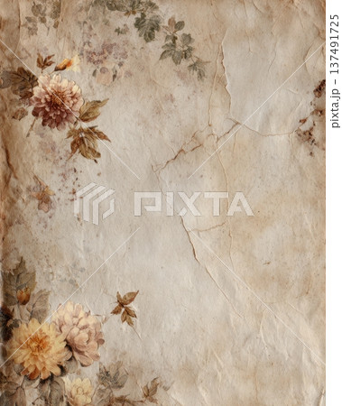 Vintage Floral Botanical Parchment Background With Soft Antique Garden Flowers Vintage Floral Botanical Parchment Background With Soft Antique Garden Flowers 137491725