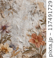 Vintage Floral Texture Background With Botanical Flowers On Aged Paper 137491729