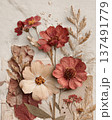 Pressed Wildflowers Botanical Composition On Handmade Vintage Paper Collage Background 137491779