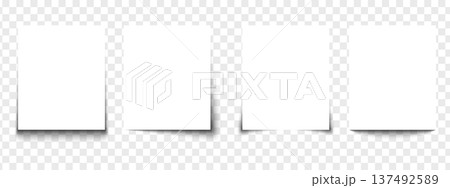 Set of sheets of paper with shadows isolated on transparent background. Collection of blank white pages, cards, posters or banners. Photo or picture canva mockups. Vector realistic illustration Set of sheets of paper with shadows isolated on transparent background. Collection of blank white pages, cards, posters or banners. Photo or picture canva mockups. Vector realistic illustration 137492589