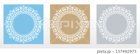 Set of decorative frames Elegant vector element for design in Eastern style, place for text. Floral colored frames. Lace illustration for invitations and greeting cards Set of decorative frames Elegant vector element for design in Eastern style, place for text. Floral colored frames. Lace illustration for invitations and greeting cards 137492973