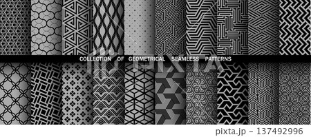 Geometric set of seamless black and gray patterns. Simple vector graphics 137492996