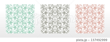 Wallpapers in the style of Baroque.. Set of colored floral ornaments. Seamless vector backgrounds Graphic patterns for fabric, wallpaper, packaging. Ornate Damask flower illustration 137492999