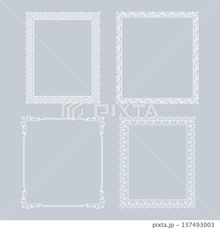 Set of decorative frames Elegant vector element for design in Eastern style, place for text. Floral gray and white frames. Lace illustration for invitations and greeting cards 137493003