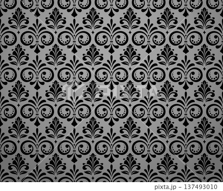 Floral pattern. Seamless vector background. Vintage wallpaper in the Baroque style. Gray and black ornament for fabric, wallpaper, packaging. Ornate Damask flower illustration Floral pattern. Seamless vector background. Vintage wallpaper in the Baroque style. Gray and black ornament for fabric, wallpaper, packaging. Ornate Damask flower illustration 137493010