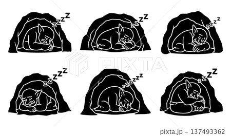 Black Solid Gardening Gnome Silhouettes Set of Six on White Background 137493362
