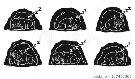 Black Solid Gardening Gnome Silhouettes Set of Six on White Background 137493363