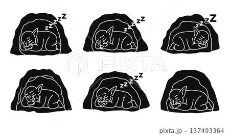 Black Solid Gardening Gnome Silhouettes Set of Six on White Background 137493364