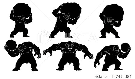 Black Solid Gnome Miner Silhouettes Set of Six on White Background Black Solid Gnome Miner Silhouettes Set of Six on White Background 137493384
