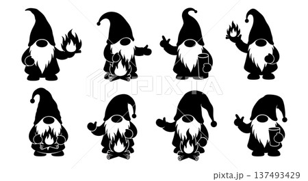 Black Solid Storytelling Gnome Silhouettes Set of Six on White Background Black Solid Storytelling Gnome Silhouettes Set of Six on White Background 137493429