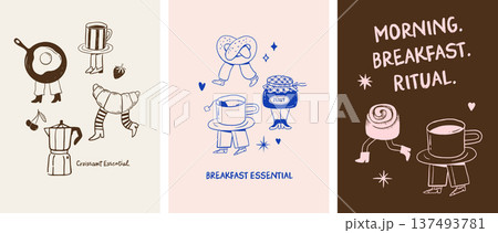 Whimsical hand drawn cafe, bakery and patisserie vintage cartoon posters, banners and prints Whimsical hand drawn cafe, bakery and patisserie vintage cartoon posters, banners and prints 137493781