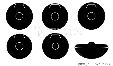 Black Solid Gong Silhouettes Set of Six on White Background Black Solid Gong Silhouettes Set of Six on White Background 137493795