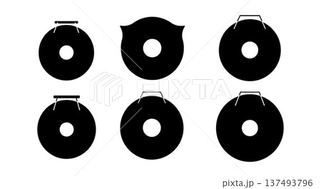 Black Solid Gong Silhouettes Set of Six on White Background Black Solid Gong Silhouettes Set of Six on White Background 137493796
