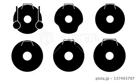 Black Solid Gong Silhouettes Set of Six on White Background Black Solid Gong Silhouettes Set of Six on White Background 137493797