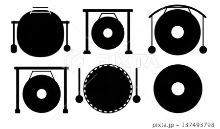 Black Solid Gong Silhouettes Set of Six on White Background Black Solid Gong Silhouettes Set of Six on White Background 137493798