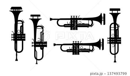 Black Solid Grand Piano Details Set of Six on White Background Black Solid Grand Piano Details Set of Six on White Background 137493799