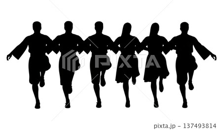 Black Solid Greek Sirtaki Dance Silhouettes Set of Six on White Background 137493814
