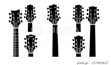 Black Solid Guitar Headstock Silhouettes Set of Six on White Background Black Solid Guitar Headstock Silhouettes Set of Six on White Background 137493827