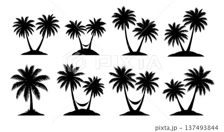 Black Solid Island Hammock Palm Silhouettes Set of Six 137493844
