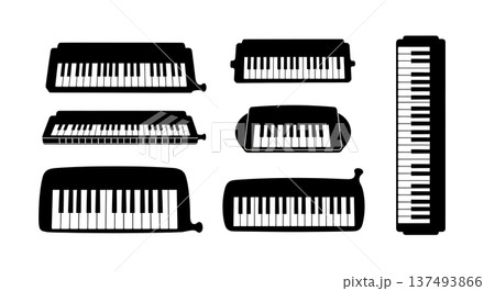 Black Solid Harmonica Silhouettes Set of Six on White Background Black Solid Harmonica Silhouettes Set of Six on White Background 137493866