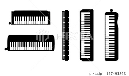 Black Solid Harmonica Silhouettes Set of Six on White Background 137493868