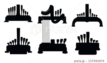 Black Solid Harp Base Silhouettes Set of Six on White Background Black Solid Harp Base Silhouettes Set of Six on White Background 137493874