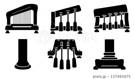 Black Solid Harp Base Silhouettes Set of Six on White Background Black Solid Harp Base Silhouettes Set of Six on White Background 137493875