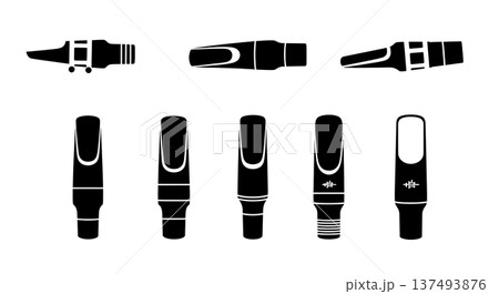 Black Solid Harp Detail Silhouettes Set of Six on White Background 137493876