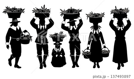 Black Solid Historical Head Carrying Set of Six on White Background Black Solid Historical Head Carrying Set of Six on White Background 137493897