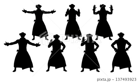 Black Solid Hawaiian Hula Kahiko Silhouettes Set of Six on White Background 137493923