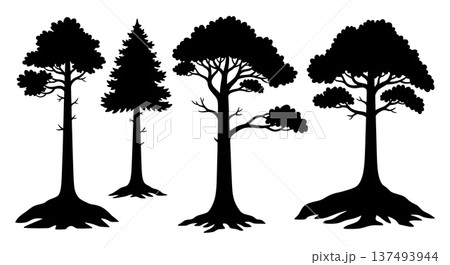 Black Solid Heavy Limb Pine Tree Silhouettes Set of Six Black Solid Heavy Limb Pine Tree Silhouettes Set of Six 137493944