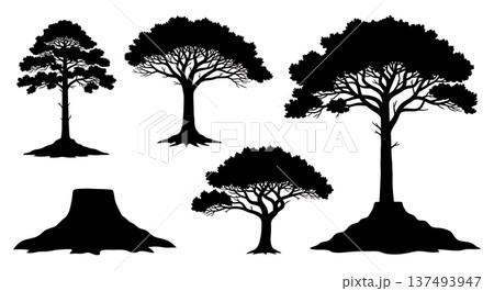 Black Solid Heavy Limb Pine Tree Silhouettes Set of Six Black Solid Heavy Limb Pine Tree Silhouettes Set of Six 137493947