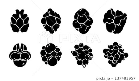Black Solid Hemoglobin Molecular Silhouettes Set of Six on White Background 137493957