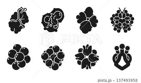 Black Solid Hemoglobin Molecular Silhouettes Set of Six on White Background 137493958