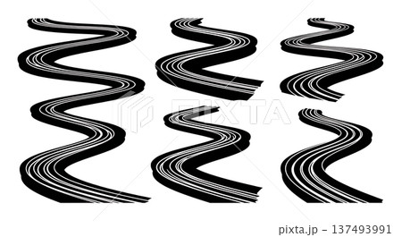 Black Solid Highway Traffic Light Trail Silhouettes Set of Six on White Background Black Solid Highway Traffic Light Trail Silhouettes Set of Six on White Background 137493991