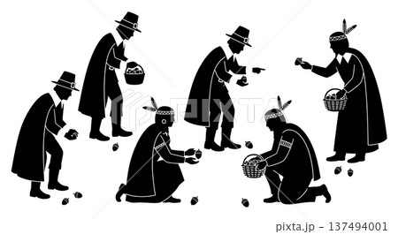 Black Solid Historical Foraging Set of Six on White Background Black Solid Historical Foraging Set of Six on White Background 137494001