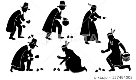 Black Solid Historical Foraging Set of Six on White Background Black Solid Historical Foraging Set of Six on White Background 137494002
