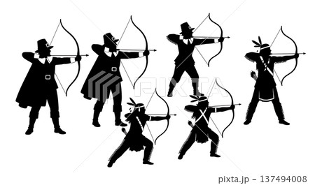 Black Solid Historical Archery Set of Six on White Background 137494008